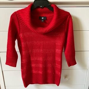 🌹NWOT IZ BYER WOMENS SMALL RED SEQUINS COWL NECK SWEATER